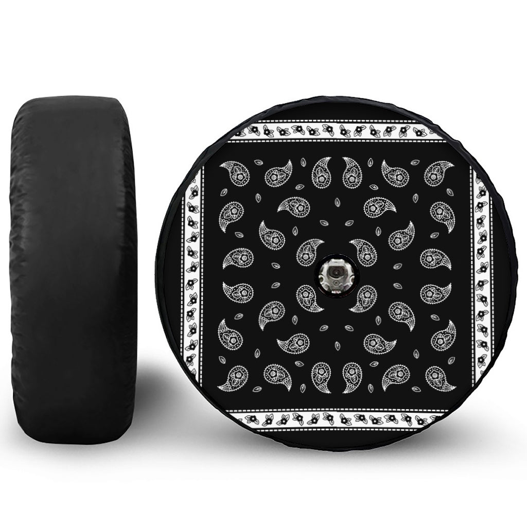 Black And White Bandana Print Tire Cover With Camera Hole