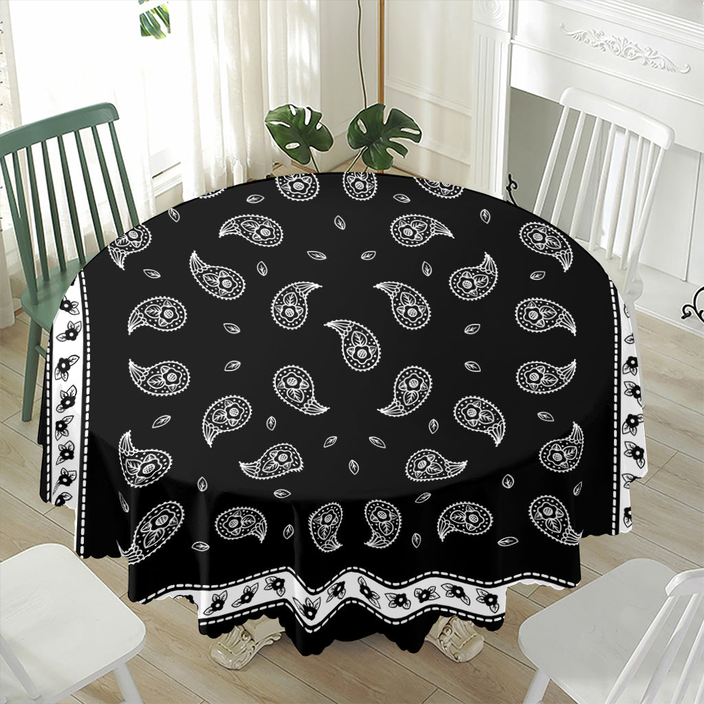 Black And White Bandana Print Waterproof Round Tablecloth