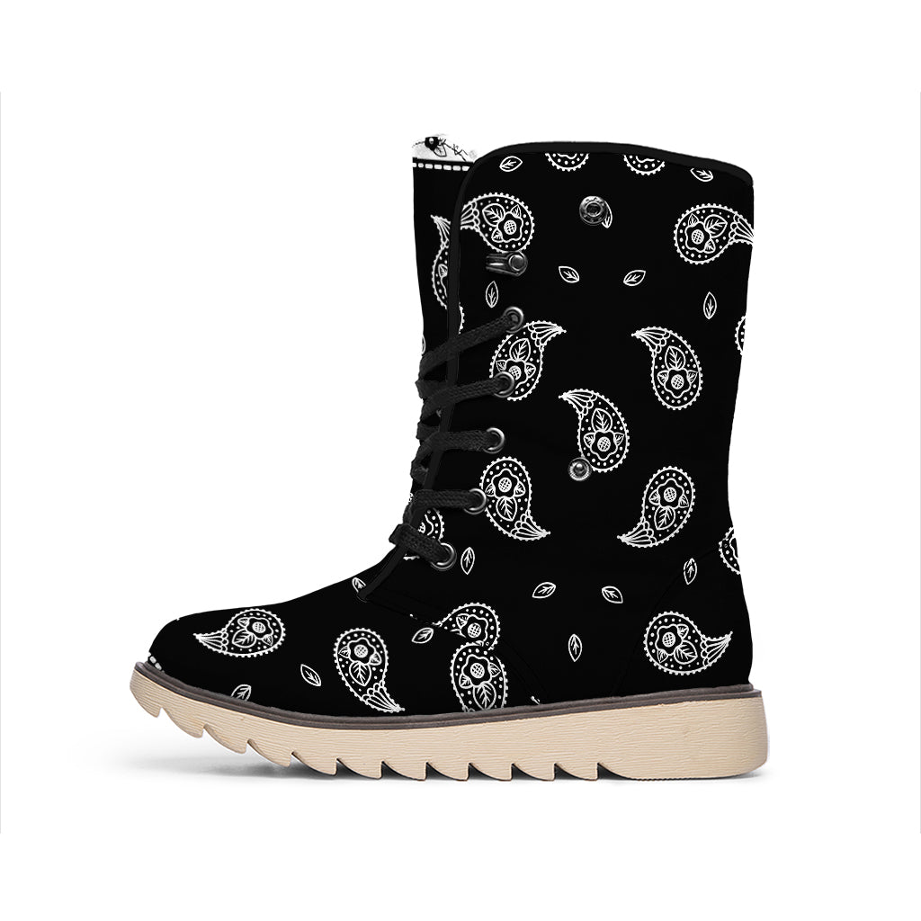 Black And White Bandana Print Winter Boots