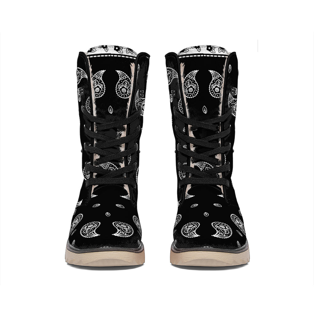 Black And White Bandana Print Winter Boots