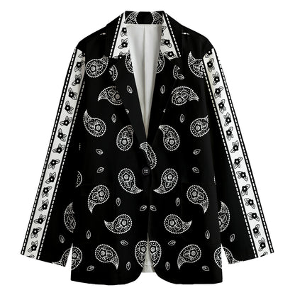 Black And White Bandana Print Women's Cotton Blazer