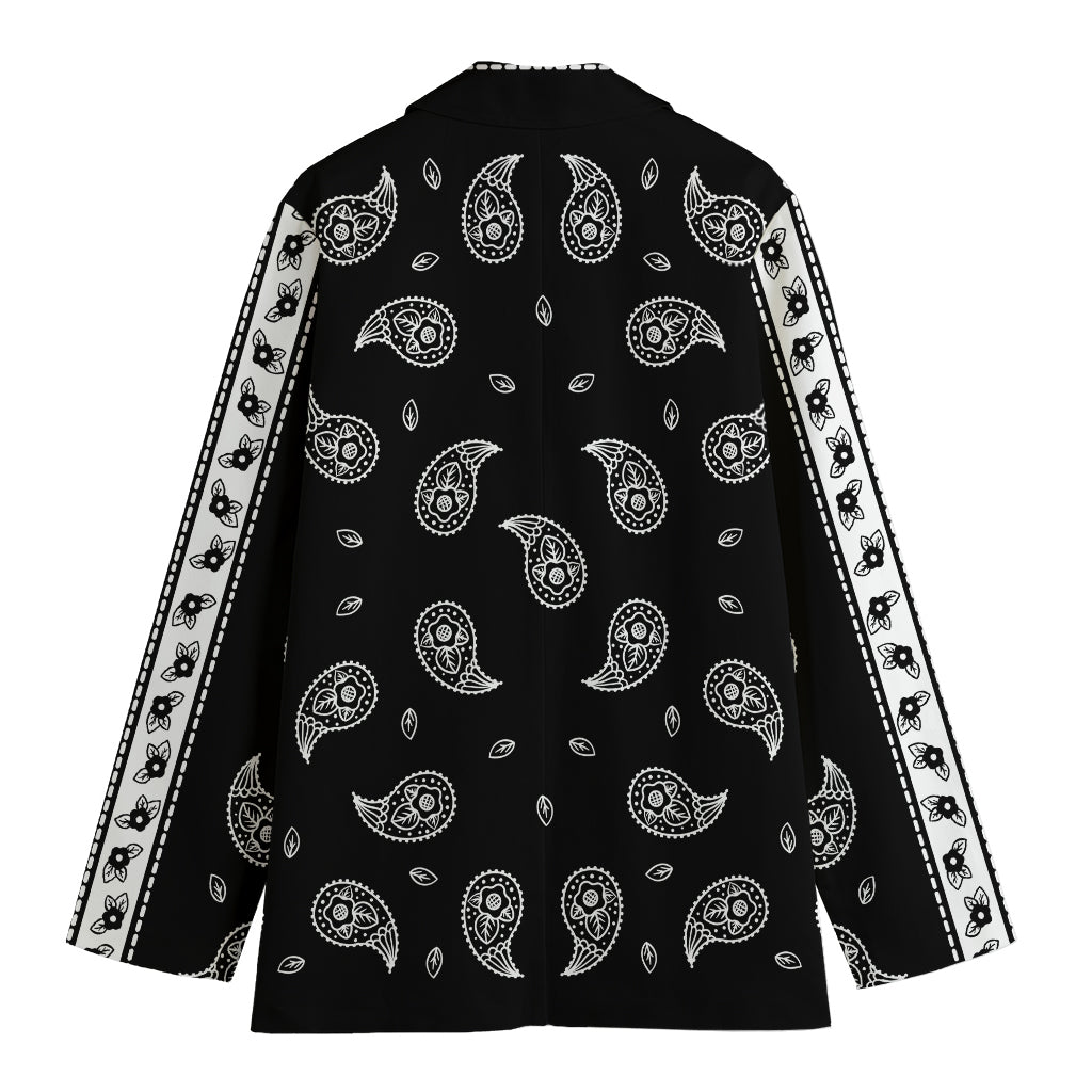 Black And White Bandana Print Women's Cotton Blazer
