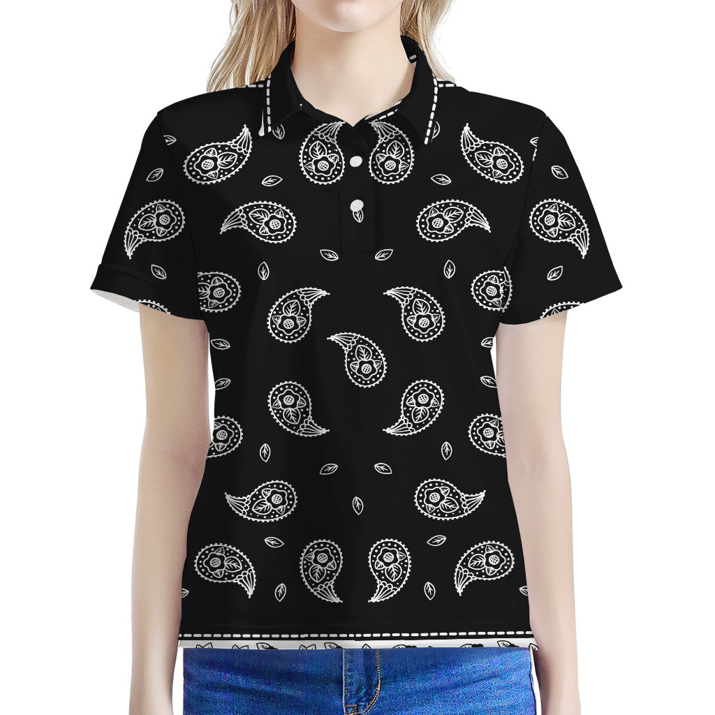 Black And White Bandana Print Women's Polo Shirt