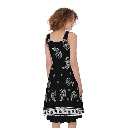 Black And White Bandana Print Women's Sleeveless Dress