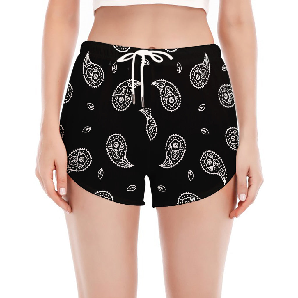 Black And White Bandana Print Women's Split Running Shorts