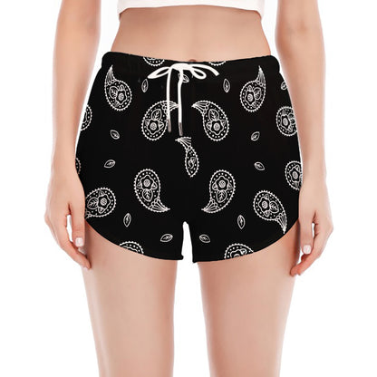 Black And White Bandana Print Women's Split Running Shorts