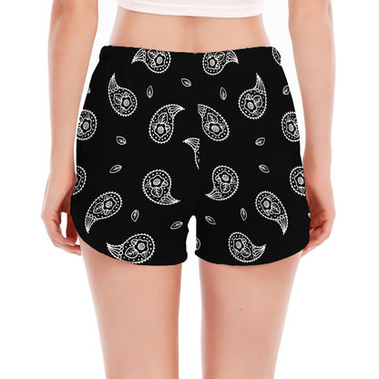 Black And White Bandana Print Women's Split Running Shorts