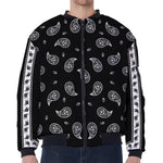 Black And White Bandana Print Zip Sleeve Bomber Jacket