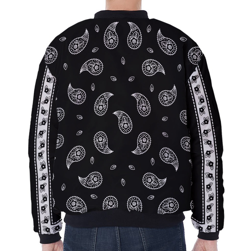 Black And White Bandana Print Zip Sleeve Bomber Jacket