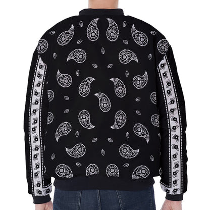 Black And White Bandana Print Zip Sleeve Bomber Jacket
