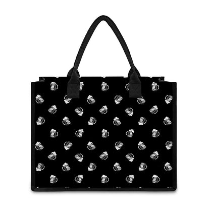 Black And White Beer Pattern Print Canvas Tote Bag