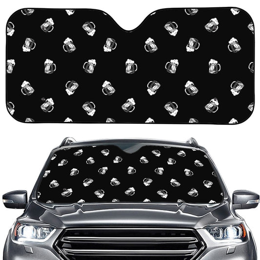 Black And White Beer Pattern Print Car Windshield Sun Shade
