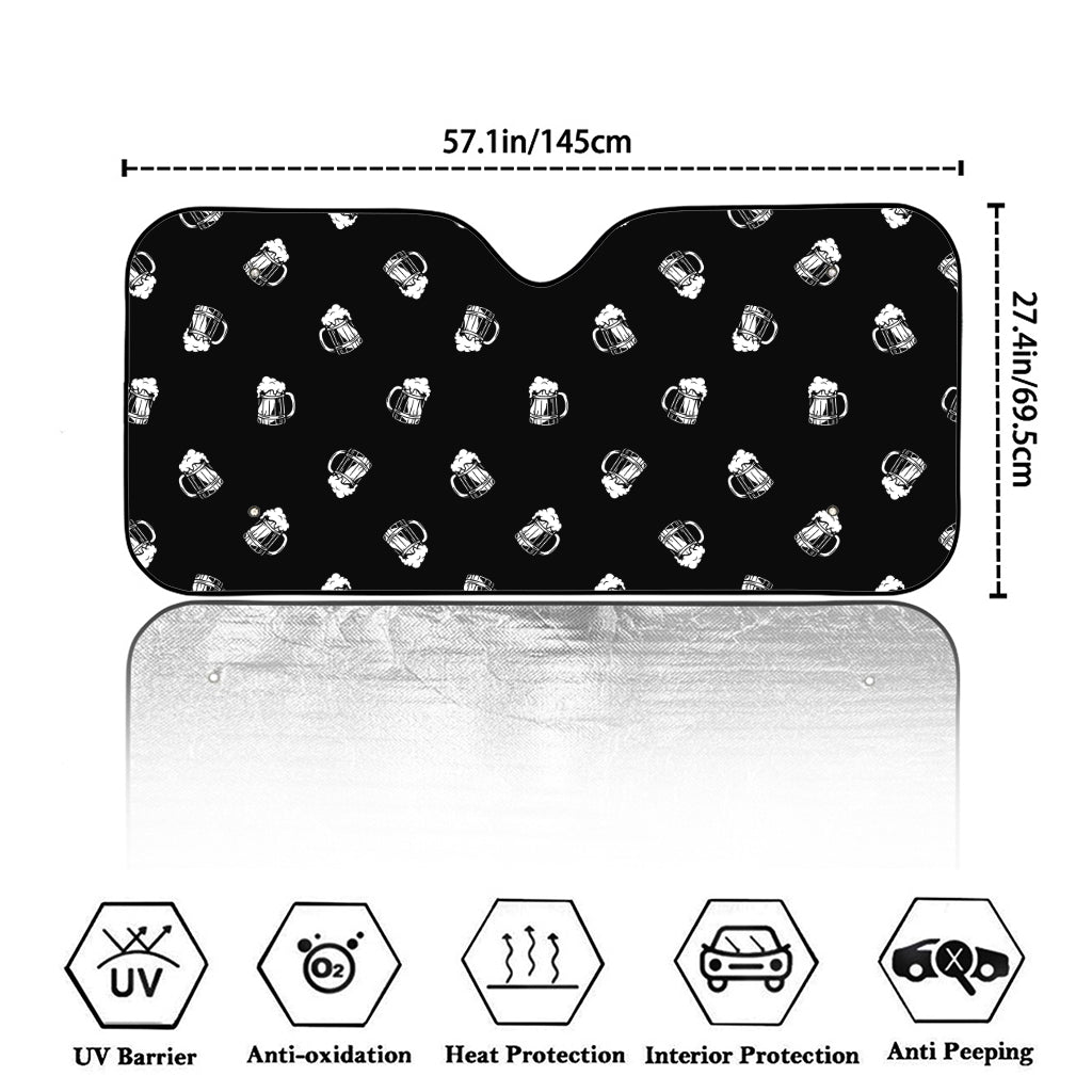Black And White Beer Pattern Print Car Windshield Sun Shade