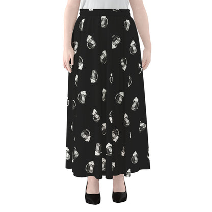 Black And White Beer Pattern Print Chiffon Maxi Skirt