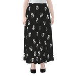 Black And White Beer Pattern Print Chiffon Maxi Skirt