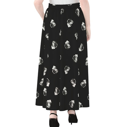 Black And White Beer Pattern Print Chiffon Maxi Skirt