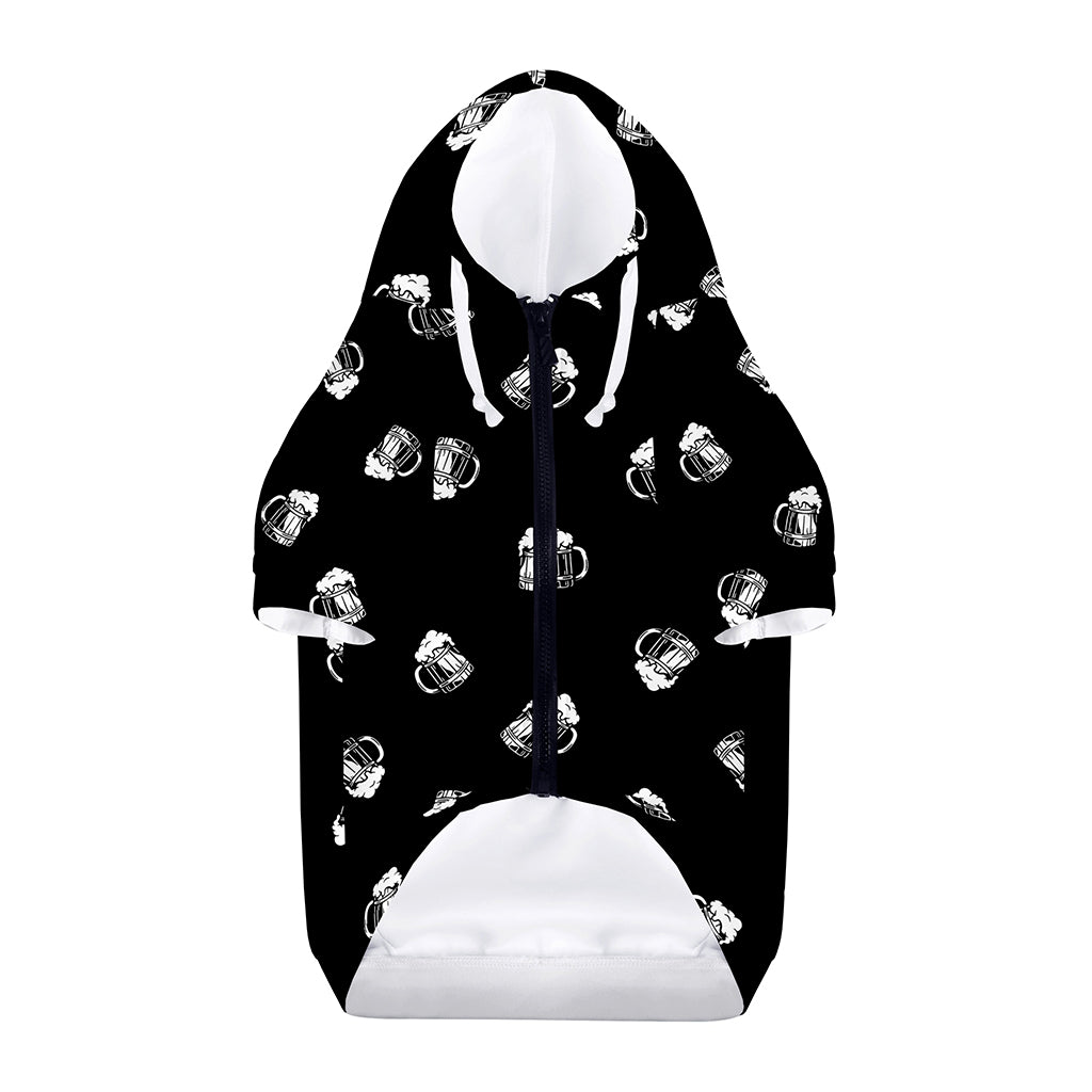 Black And White Beer Pattern Print Dog Zip Up Hoodie
