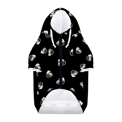 Black And White Beer Pattern Print Dog Zip Up Hoodie