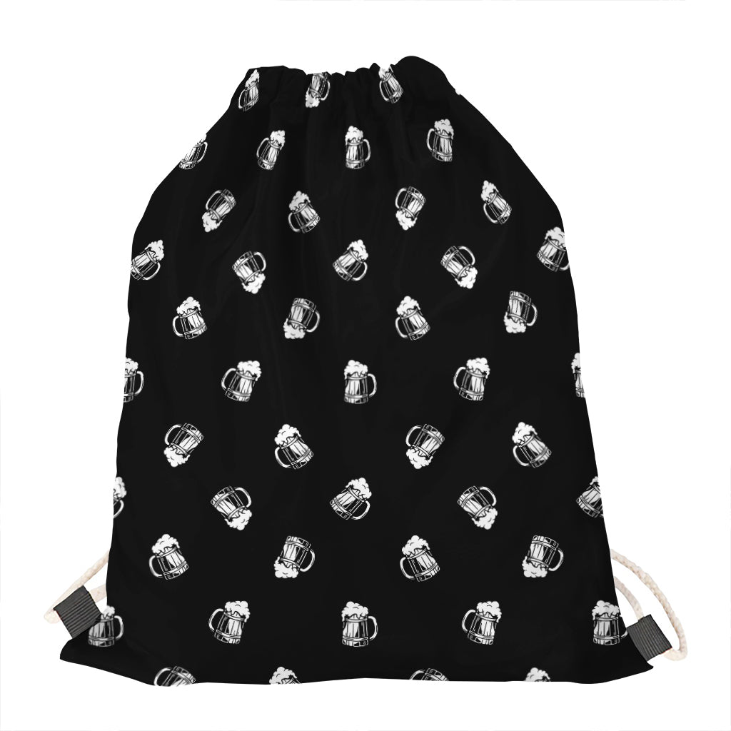 Black And White Beer Pattern Print Drawstring Bag