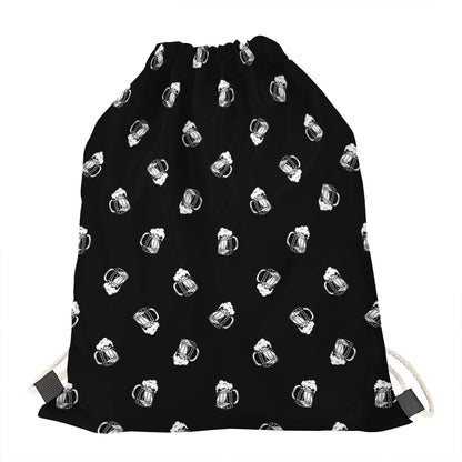 Black And White Beer Pattern Print Drawstring Bag