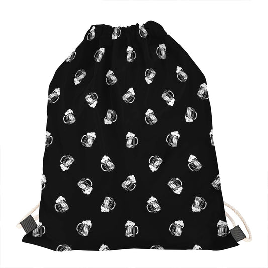 Black And White Beer Pattern Print Drawstring Bag