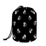 Black And White Beer Pattern Print Drawstring Makeup Bag