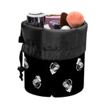 Black And White Beer Pattern Print Drawstring Makeup Bag