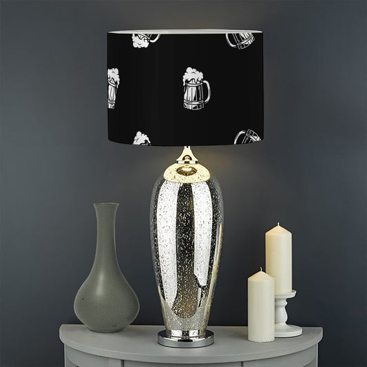 Black And White Beer Pattern Print Drum Lamp Shade