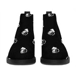 Black And White Beer Pattern Print Flat Ankle Boots