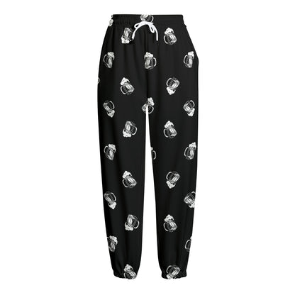 Black And White Beer Pattern Print Fleece Lined Knit Pants