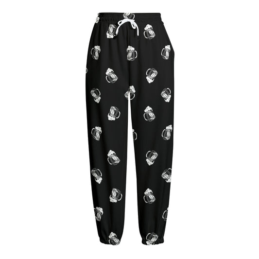Black And White Beer Pattern Print Fleece Lined Knit Pants