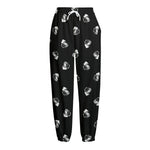 Black And White Beer Pattern Print Fleece Lined Knit Pants