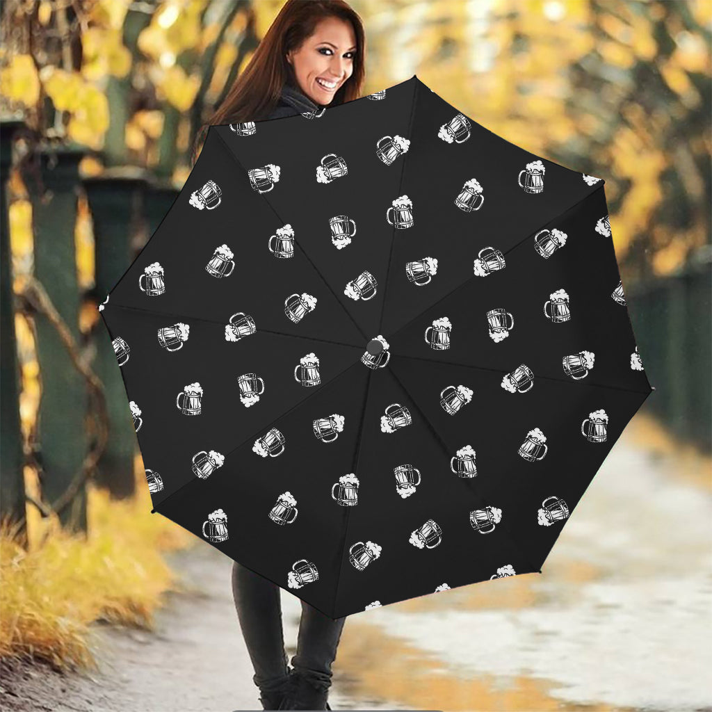 Black And White Beer Pattern Print Foldable Umbrella