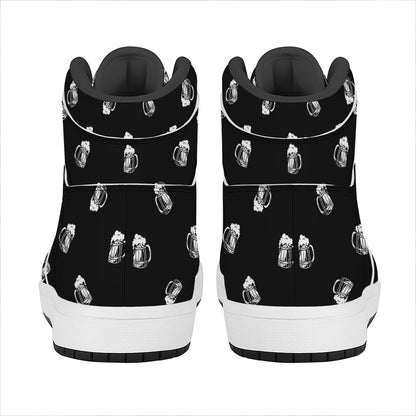 Black And White Beer Pattern Print High Top Leather Sneakers