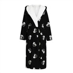 Black And White Beer Pattern Print Hooded Bathrobe