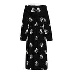 Black And White Beer Pattern Print Hooded Bathrobe