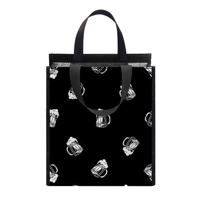 Black And White Beer Pattern Print Insulated Lunch Tote