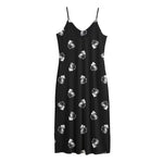 Black And White Beer Pattern Print Jersey Midi Cami Dress