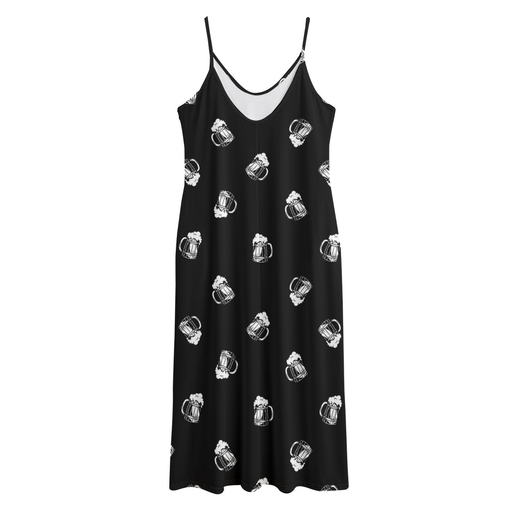 Black And White Beer Pattern Print Jersey Midi Cami Dress