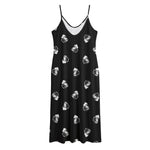 Black And White Beer Pattern Print Jersey Midi Cami Dress