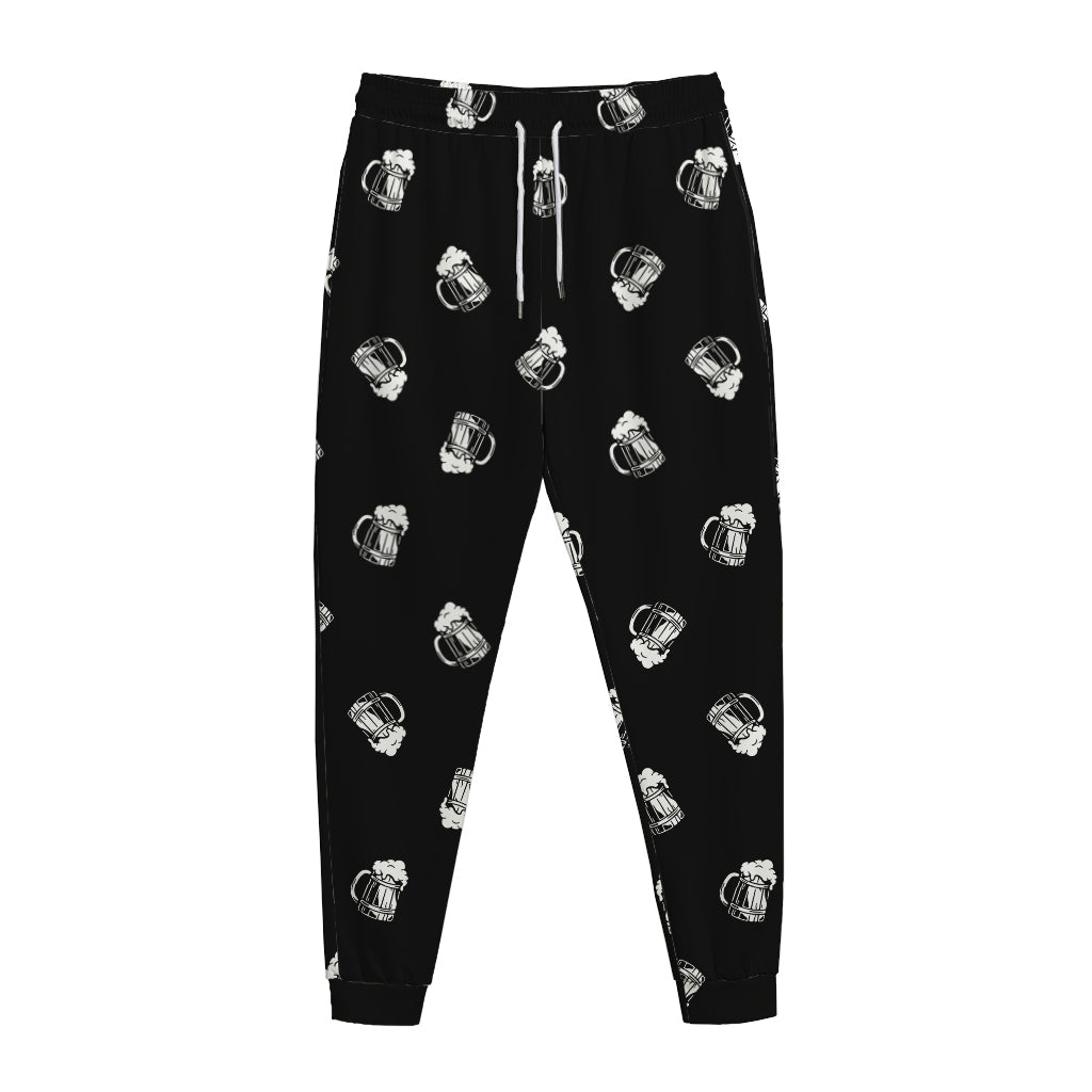 Black And White Beer Pattern Print Jogger Pants