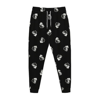 Black And White Beer Pattern Print Jogger Pants