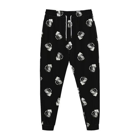Black And White Beer Pattern Print Jogger Pants