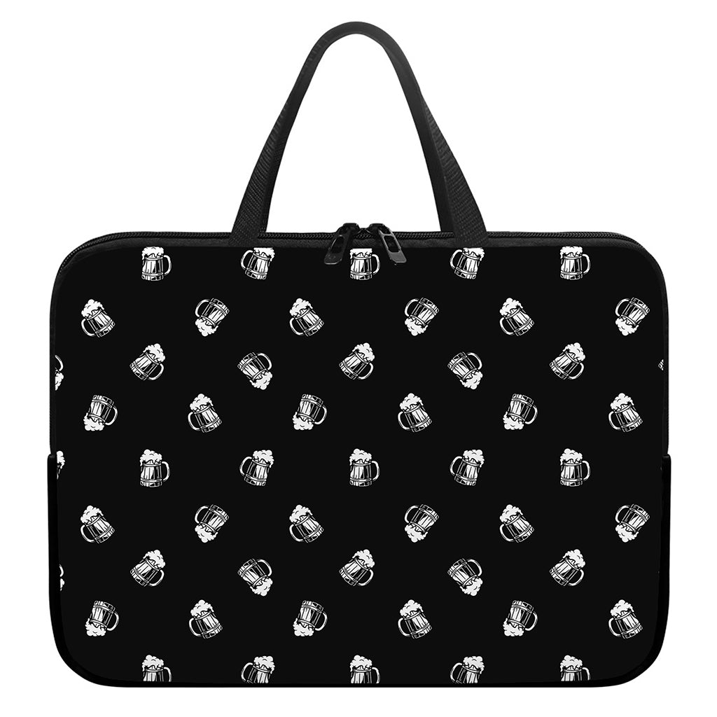 Black And White Beer Pattern Print Laptop Sleeve With Handle