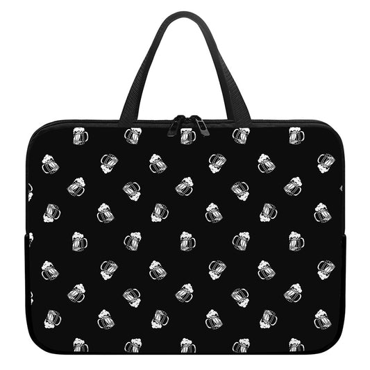 Black And White Beer Pattern Print Laptop Sleeve With Handle