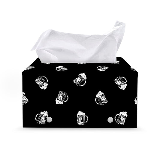 Black And White Beer Pattern Print Leather Tissue Box Cover