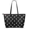 Black And White Beer Pattern Print Leather Tote Bag With Zipper