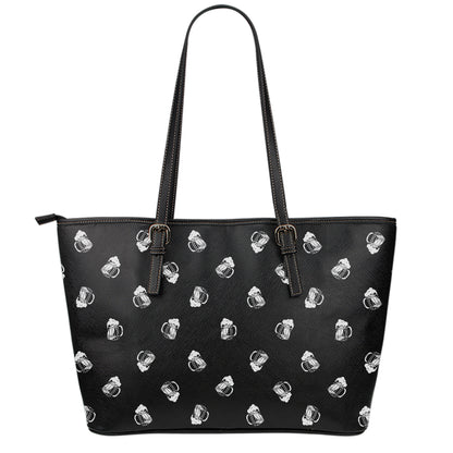 Black And White Beer Pattern Print Leather Tote Bag