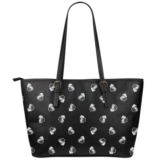 Black And White Beer Pattern Print Leather Tote Bag