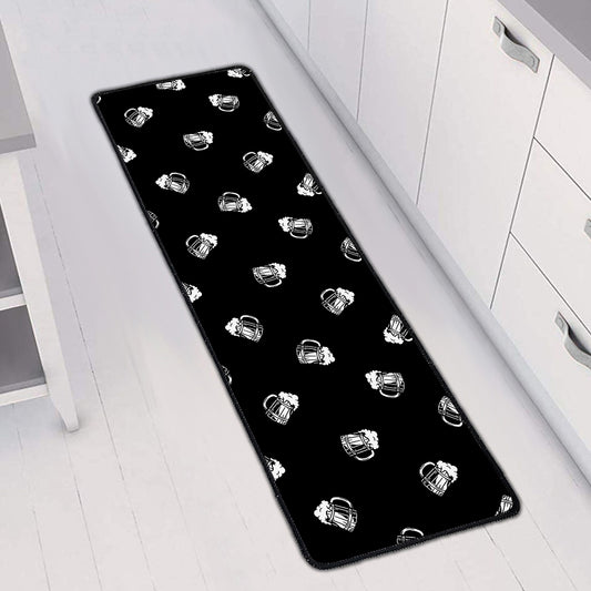Black And White Beer Pattern Print Long Kitchen Mat